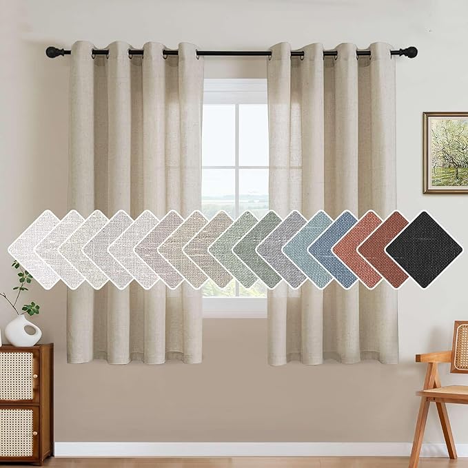 H.VERSAILTEX Living Room Linen Semi Sheer Nickel Grommet Curtains - Energy Saving, Light Filtering Window Treatments - 2 Panels, 52 x 63 Inch