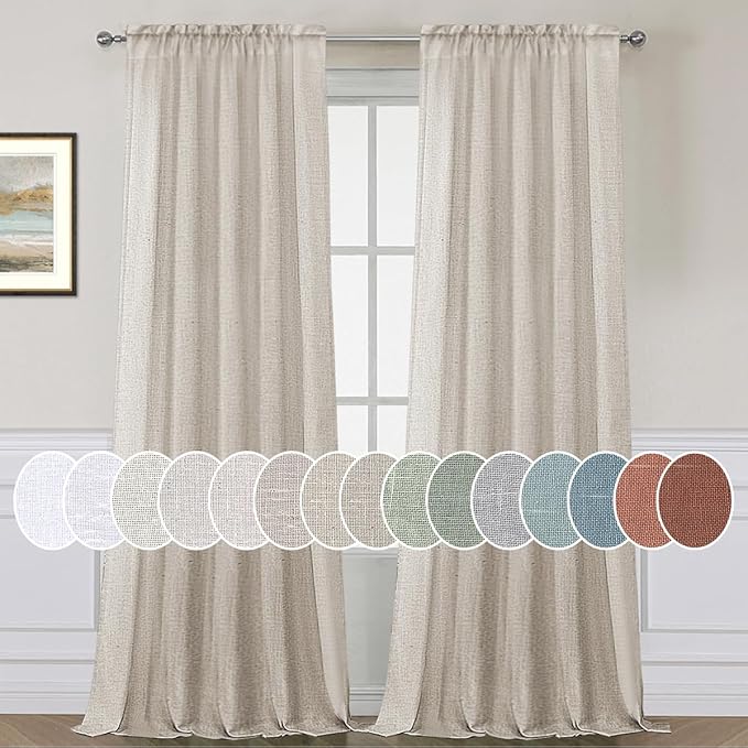 H.VERSAILTEX Natural Effect Extra Long Curtains 108 Inches Made of Linen Mixed Rich Material Rod Pocket Window Panel Drapes for Living Room/Dining Room/Bedroom Set of 2, Angora - 9 FT Tall