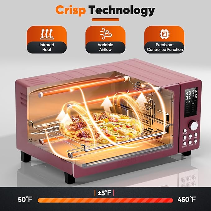Nuwave Bravo Pro Convection Air Fryer Toaster Oven Combo, 2025 New and Improved, 10-in-1, 50°-450°F Temp Controls, Quick & Even Crisp Technology, 21Qt Capacity, Cinnamon, PFAS Free