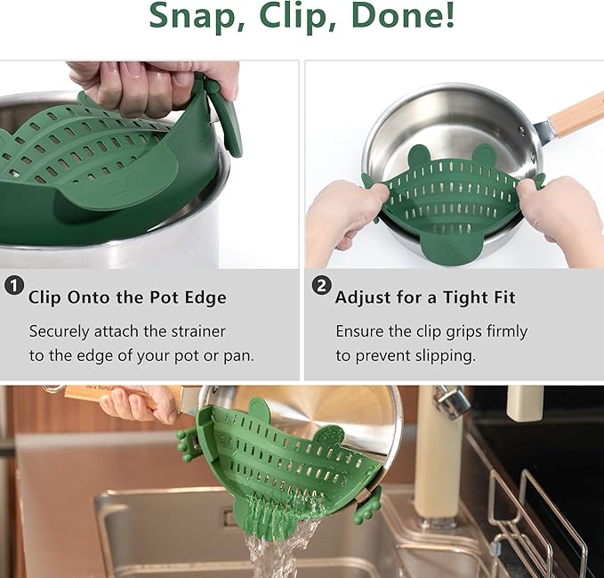 Li&Zhao Clip on Strainer - Fine Mesh Strainer Pasta Strainer Pot Strainers for Kitchen Collapsible Colander Food Strainer(Green)