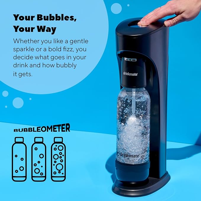 Drinkmate OmniFizz Sparkling Beverage Maker CO2 Bundle - Sparkling Water/Soda Streaming Machine That Carbonates Any Drink - Includes 4 CO2 Cylinders,1 Carbonation Bottle,1 Fizz Infuser - Classic White