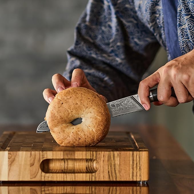 KYOKU Serrated Bread Knife - 8" - Shogun Series - Japanese Style VG10 Steel Core Damascus Blade - with Sheath & Case