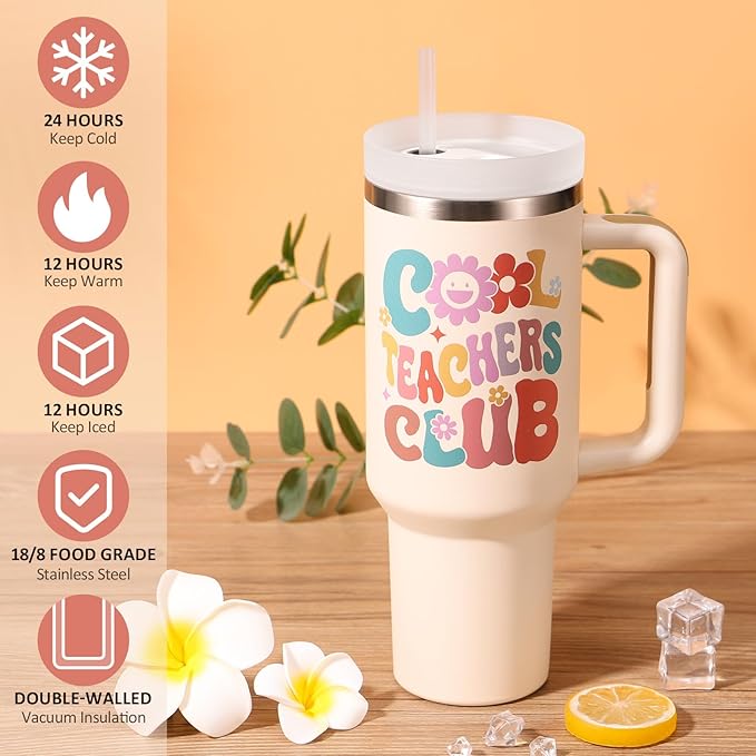 Teacher Gifts for Women, Christmas Appreciation Gift for Teachers, 40 OZ Tumbler Best Teacher Gifts from Student, Cool Teachers Club Insulated Cup Unique Graduation Thank You Retirement Birthday Gift
