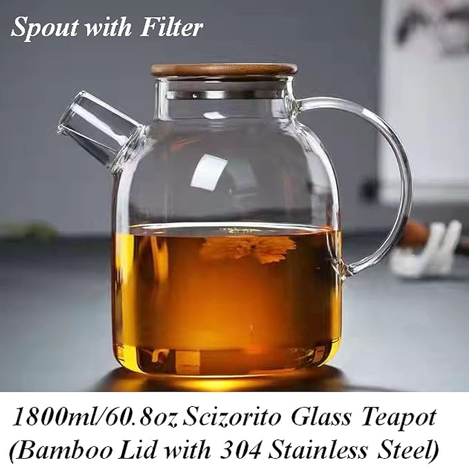 Glass Teapot Stove Safe, with Removable Filter Infuser, Suit for Loose Leaf Tea and Flowering Tea (60.8oz)