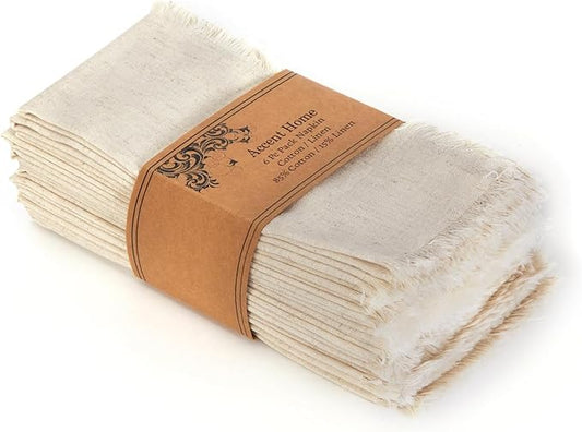 ACCENTHOME Natural Cotton Linen Napkin Set of 6 18x18 inch Dinner Napkins - Washable Soft Premium Hotel Quality Reusable Napkins Perfect Table Napkins for Family Dinners, Weddings & Everyday Use