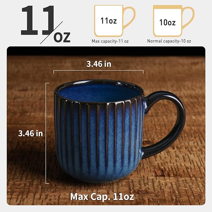 famiware Coffee Mugs Set of 6, Starlight 11 oz Mug Cup Set with Handle for Coffee, Tea, Cocoa, Milk - Ceramic Stoneware Mug Set, Nebulas Blue