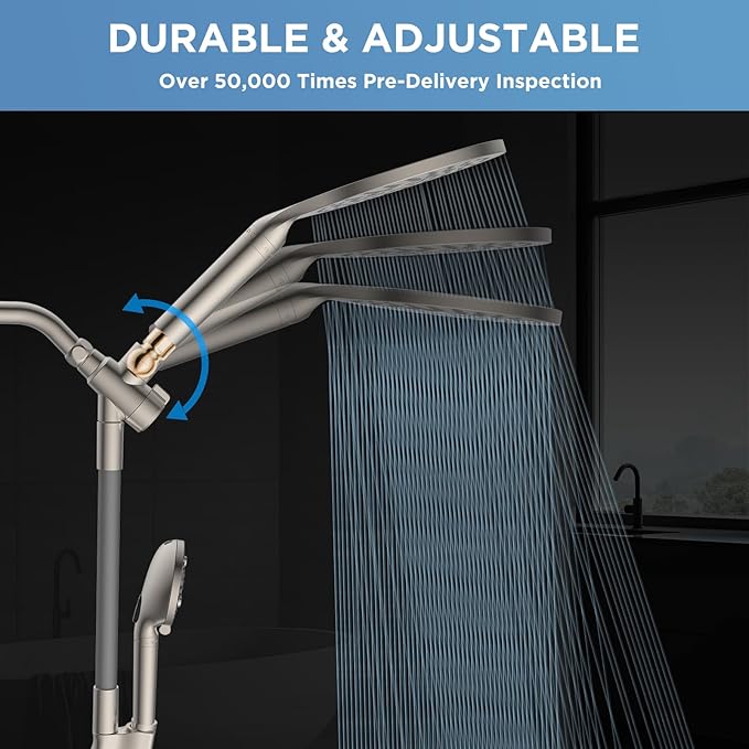 MakeFit Dual Filtered Rain Shower Head Combo, High Pressure Handheld Shower Head with Adjustable Bar - Rainfall Shower Head And Showerhead with Filter for Hard Water - Removes Chlorine(Brushed Nickel)