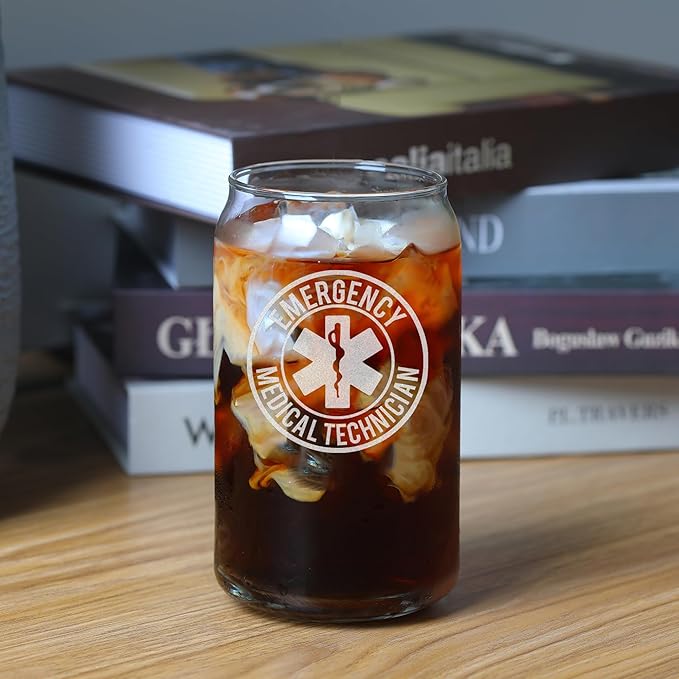Personalized Star of Life Glass, Custom Beer Glass with Engraved Name & Text, Funny Gifts for Paramedics and EMTS, Christmas Birthday Gift for Emergency Nurse Friends Coworkers