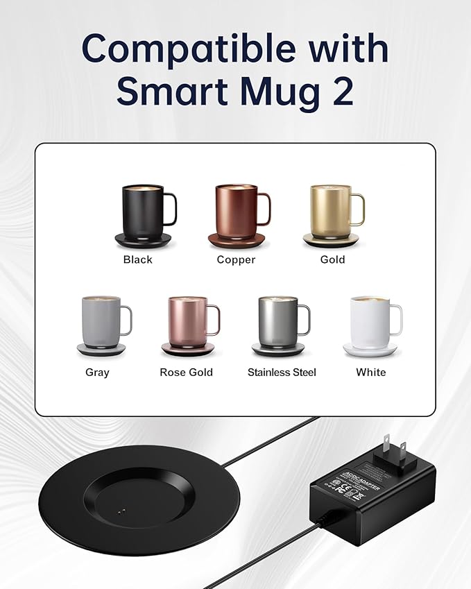 WUKUR Charging Coaster 2 Compatible with Temperature Control Mug 2, Smart Mug Charger for Smart App-Controlled Temperature Travel Mug