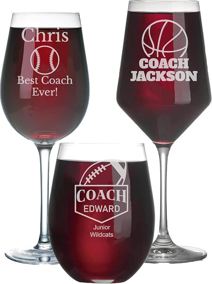 Personalized Best Coach Gifts for Men, Custom Wine Glass with Engraved Name, Soccer Football Softball Volleyball Coach Gifts Wrestling Gymnastics Coach Gift