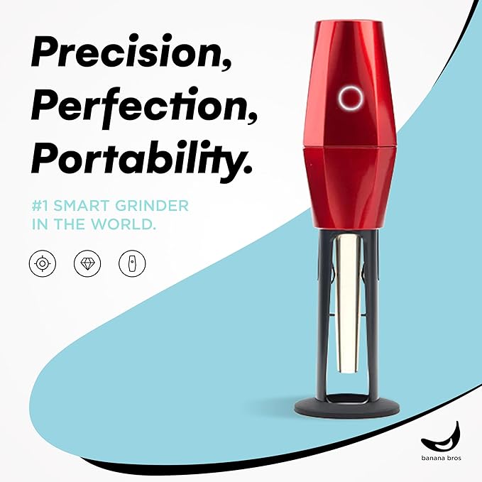 Banana Bros OTTO Electric Smart Spice Grinder - Automatic Herb Grinder with Smart Technology - Rechargeable via USB - Portable Milling for Dry Herbs and Spices - Red - No Carrying Case