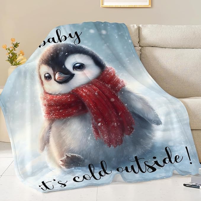 Penguin Blanket Gifts for Girls Boys Throw Cozy Plush Fleece Flannel Lightweight Fuzzy Party Blankets for Women Men 80"X60"