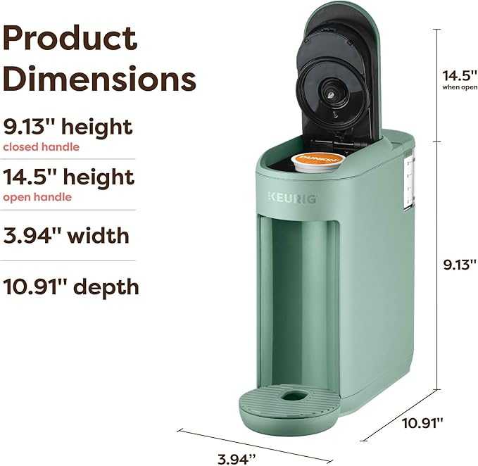 Keurig K-Mini Mate Single Serve Coffee Maker – Ultra-Compact 4” Width, Travel Mug Friendly, Ideal Holiday Gift for Small Spaces, Glamping Green