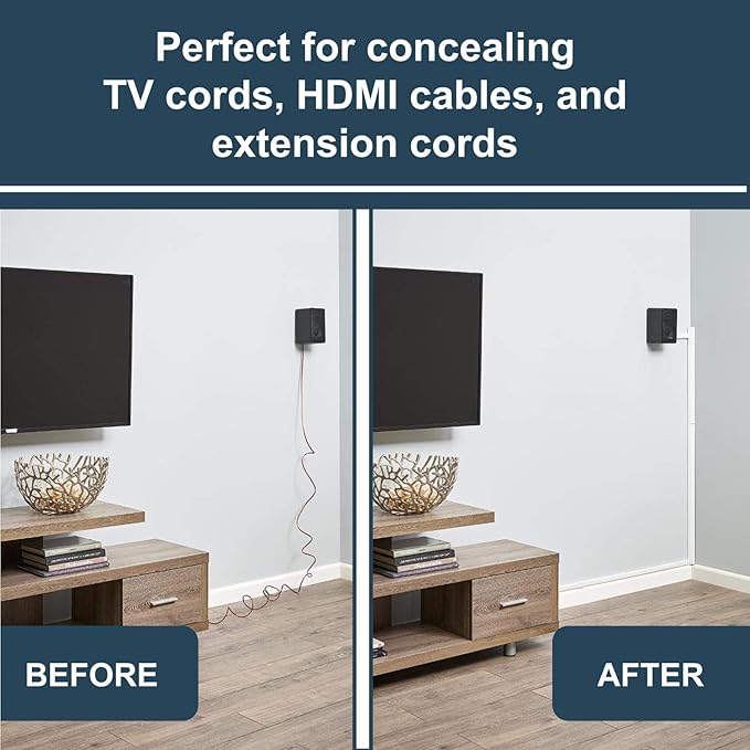 Legrand - Wiremold Cord Cover, White Cord Hider for Mounted TV, Sortable 12 Foot Cord Cover to Hide TV Cords