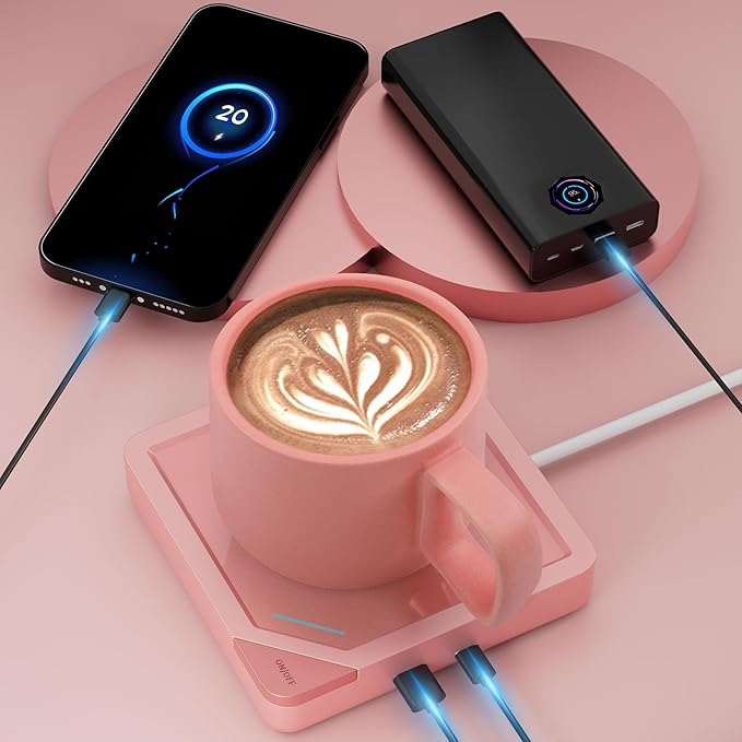 yolin Coffee Mug Warmer Dual USB: Cup Warmer for Desk Office Use Electric Beverage Warmer with Auto Shut Off After 8 Hours Coffee Warmer Plate for Cocoa Tea Water Milk, with Cup
