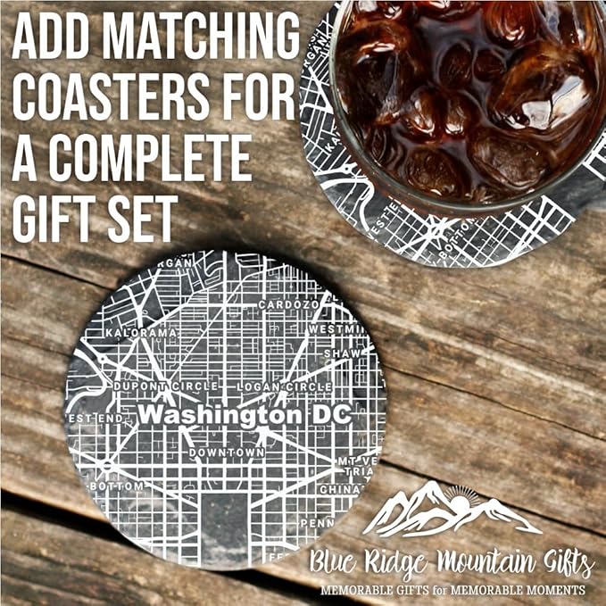 Blue Ridge Mountain Gifts - Washington DC Souvenir - District of Columbia Glassware Gift, Etched City Map, Laser Engraved and Dishwasher Safe