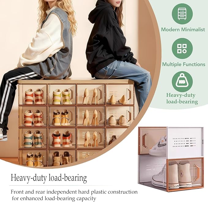 Foldable Shoe Rack Organizer for Closet, 18 Pack Stackable Shoe Storage Cabinet with Clear Door, Collapsible Shoe Organizer Box Display with Stackable System for Entryway