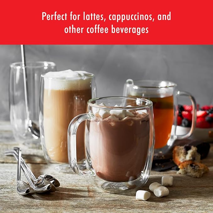 ZWILLING Sorrento Plus 4-pc Double Wall Glass Coffee Mugs, Insulated Coffee Mug, Clear