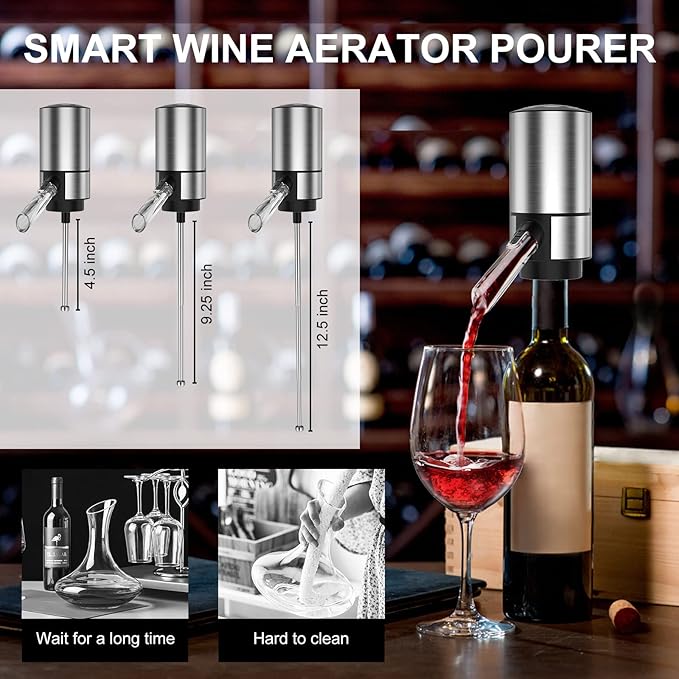 Wine Gifts-Electric Wine Opener and Aerator Set-Wine Dispenser Battery Operated, Rechargeable Wine Bottle Opener & Pourer with Foil Cutter, Vacuum Stoppers