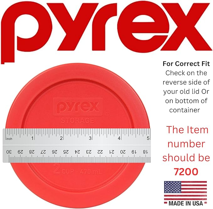 Pyrex 7200-PC 2-Cup Red Food Storage Replacement Lid (4-Pack) - Made in USA