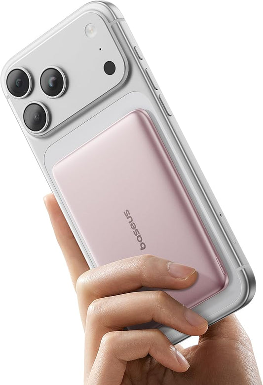 Baseus Picogo Power Bank, 0.3" Ultra Slim 5000mAh MagSafe Portable Charger with USB-C Braided Cable, Card-Size Magnetic Battery Pack, Alloy Wireless Fast Charger for iPhone 16/15/14/13/12, Lightweight