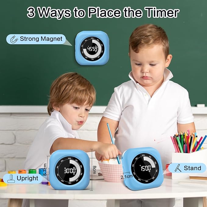 Visual Timer for Kids Rechargeable, 10-Hour Digital Timer ，Magnetic Timer with Visual Time Bars Design，3 Brightness/3 Volume Adjustable, Countdown/up Timers for Classroom Study Game GYM Kitchen Office