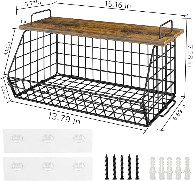 2 Pack Extra Large Pantry Organizers and Storage Stackable Trash Bag Holder,Laundry Room Organizers Basket with Wood Top,Wall Mount Large Standard Garbage Bag Dispenser,Under Sink Organization