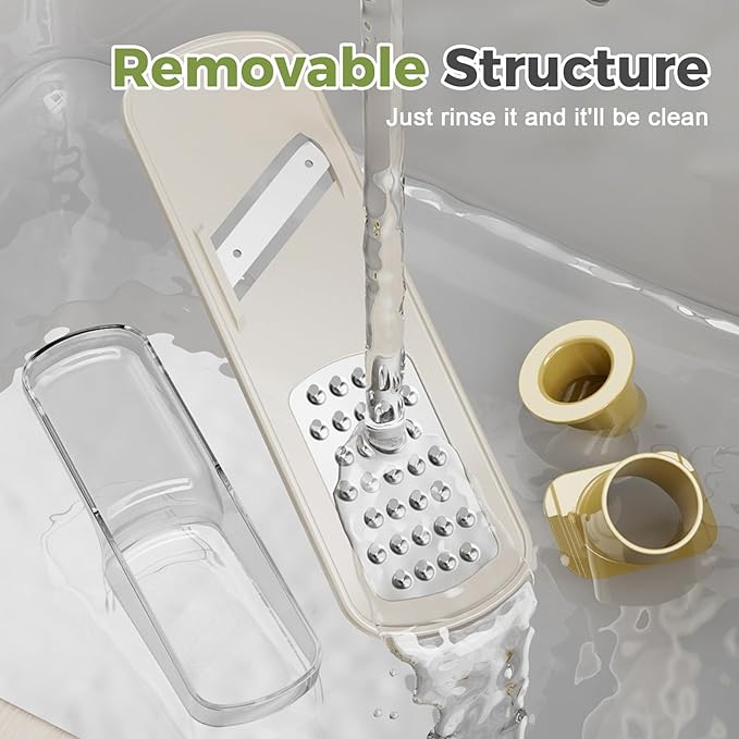 Multifunctional Garlic Grinder & Mandoline Slicer,2025 New Mini Ginger Garlic Grinding Planer Chopper Hand Press Vegetable Mandoline Cutter Tool with Container (Creamy/1PCS)