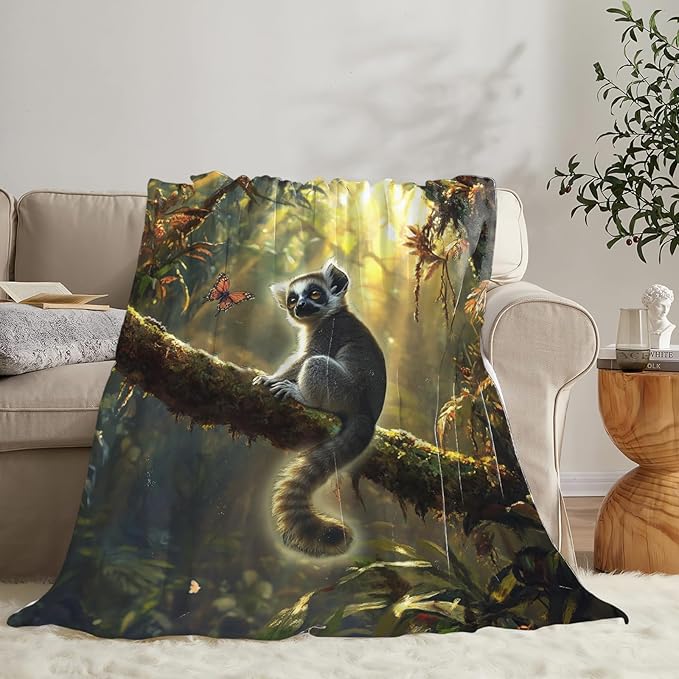 Lemur Blanket Lemurs Lovers Gifts Cozy Plush Rainforest Animal Throw Blankets Fuzzy Flannel Fleece for Girls Boys Women Men 50"X40"