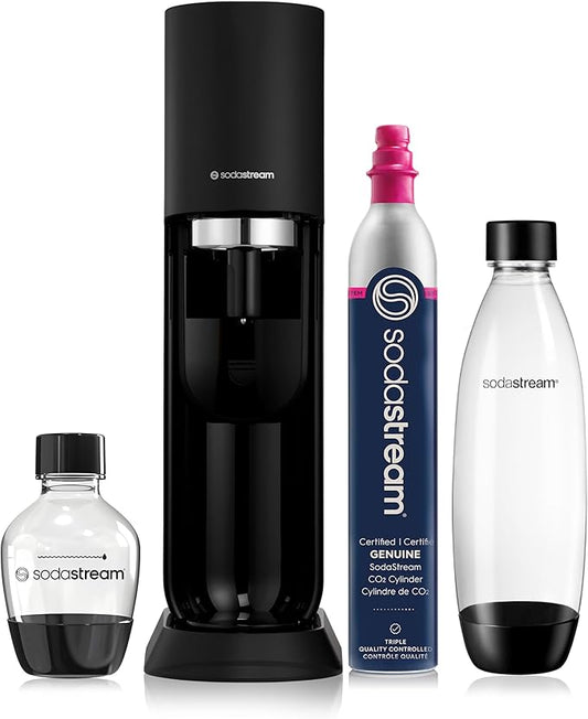 SodaStream MIX™, Sparkling Drink maker & Soda Maker Kit, Carbonates Any Drink, With Dishwasher Safe Carbonating Bottles and 1 CO2 Cylinder/Carbonator, Makes Up To 60L* Drinks, Black