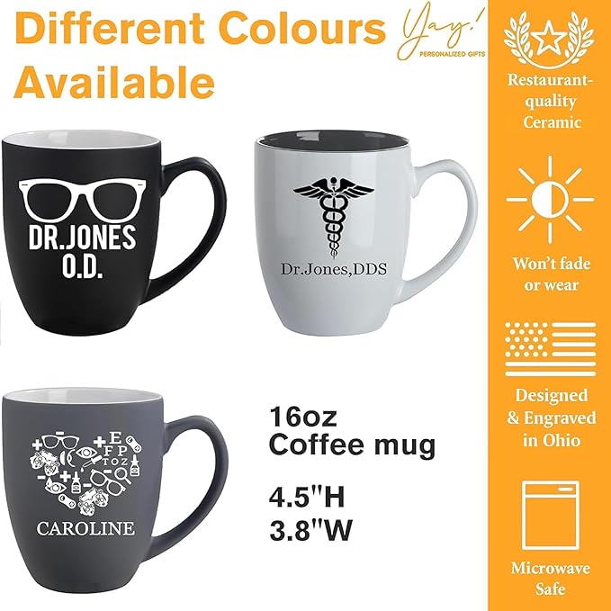 Custom Engraved Coffee Mug - Personalized Gifts for Eye Doctors, Graduation Gift for Dental Student, Birthday Appreciation Gift for Best Ophthalmologist (Mug, Eye Doctor)