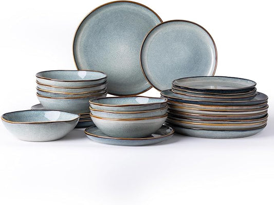 AmorArc Ceramic Dinnerware Sets,Handmade Reactive Glaze Stoneware Plates and Bowls Set,Highly Scratch Resistant | Dishwasher & Microwave Safe Dishes Set,Service for 12 (36Pcs)
