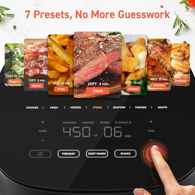 COSORI Air Fryer Pro 9-in-1, Compact 5QT, 450℉: Half Time & Chef-Grade Cook, One-Wipe Clean Glass Panel, 130+ In-App Recipes with Nutritional Info, Nonstick & Dishwasher-Safe Basket, Ceramic, Gray