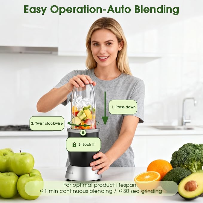 Smoothie Blender Maker 25000RPM Personal Blender for Shakes and Smoothies with 37 32 23oz Portable Cups Countertop blenders for kitchen, Frozen Drinks, Milkshake, Juice, Ice Crushing, Nuts