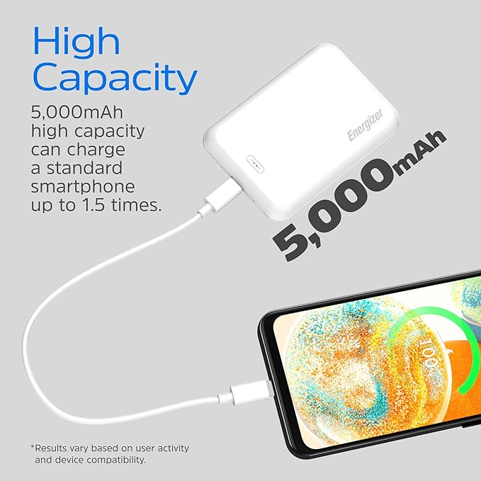 Energizer Magnetic Power Bank 5000mAh Wireless Portable Charger 15W USB C in and Out Fast Charging for Magsafe Battery Pack for iPhone 16/15/14/13/12 Pro/Pro Max Series_QM5000