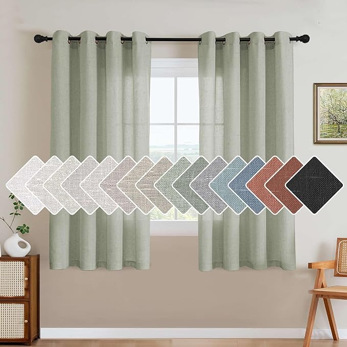 H.VERSAILTEX Decorative Kitchen Curtains - Rich Linen Curtain Panels and Drapes, 63 Inch Long, Classic Nickel Grommet, Sage, 2 Panels for Living Room/ Bedroom Window Treatments