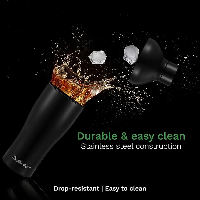 The Mixologer Cocktail Shaker & Tumbler | 19 oz Stainless Steel Drink Mixer with Built-in Measurements, Leak-Proof Design & Vacuum Insulation | Ideal to Mix Whiskey, Cocktails & More | Matte Black