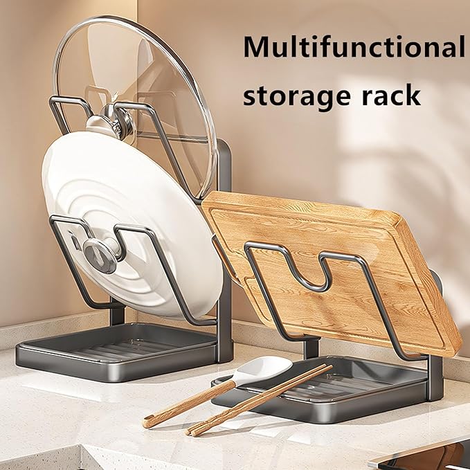 Kitchen Pot Lid Storage Rack, Pot Lid Holder, PotLid Organizer, LidHolder While Cooking, LidOrganizers Inside Cabinet, Potand Pan Organizer, Kitchen PotLid Storage Rack (Beige double-layer)