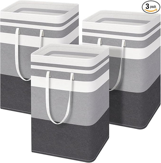 75L Large Laundry Basket (3-Pack) – Collapsible, Freestanding Clothes Hamper with Handles – Waterproof Storage Organizer for Laundry, Toys & Clothes – Space-Saving Gradient Gray
