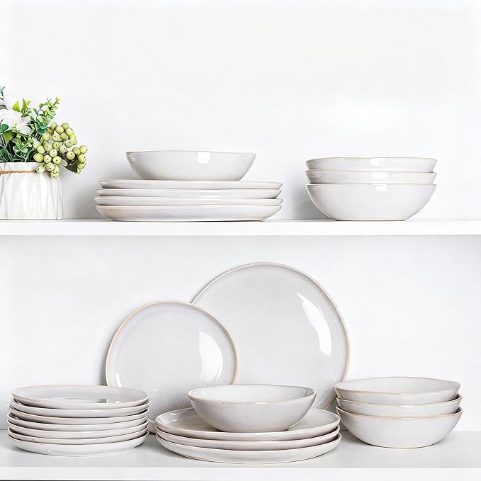 AmorArc Ceramic Dinnerware Sets,Handmade Reactive Glaze Stoneware Plates and Bowls Set,Highly Chip and Crack Resistant | Dishwasher & Microwave Safe,Service for 4 (12pc)