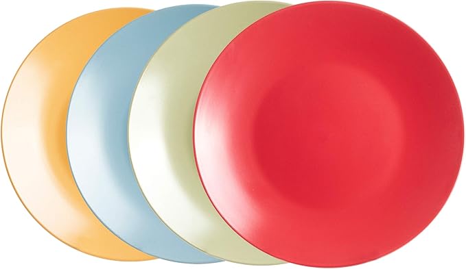 Stoneware Two-Tone Colors Life 12pc Dinnerware Set，Outside Shinny Black + Inside Matte Finished Very Funny - 4 Assorted Colors Turquoise, Olive, Curry, Red