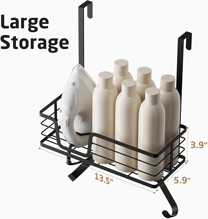 KES Over The Door Ironing Board Holder, Ironing Board Hanger Door Mount with Storage Shelf Y and T Shaped Fits for 1 3/8 Doors Matte Black, HIR501A-BK