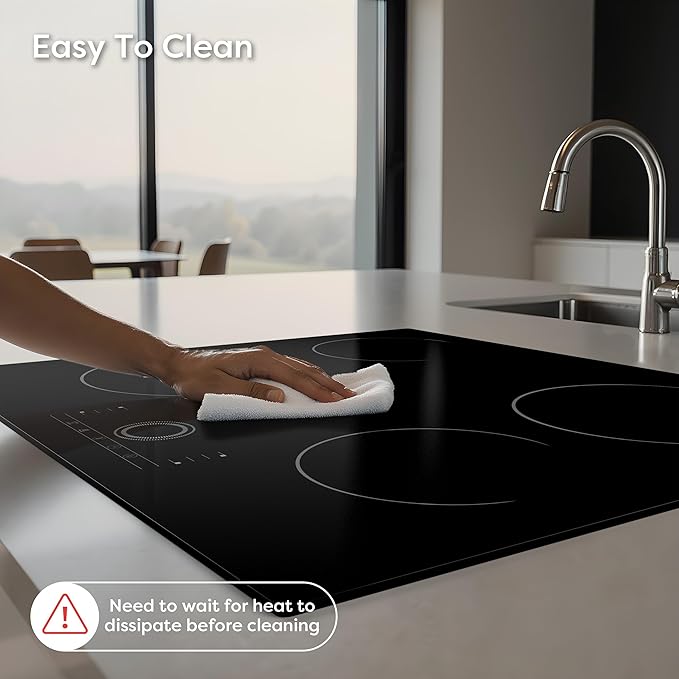 4 Burner Electric Cooktop, CDV 24 Inch, Built-in Electric Stove Top, 220-240v Radiant Cooktop with Child Lock, Touch Control, Residual Heat Indicator, Overheat Protection, Hard Wire (No Plug)