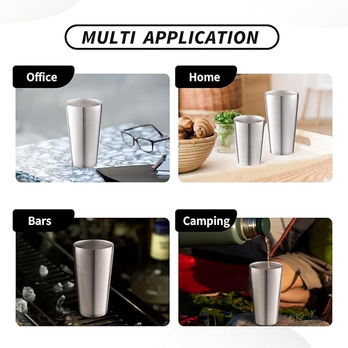 6 Pack 18.6 oz Stainless Steel Insulated Cup, Double Wall Vacuum Metal Cup, Reusable Camping Cups Unbreakable Indoor Outdoor for Party, Home, Office, BBQ, Silver