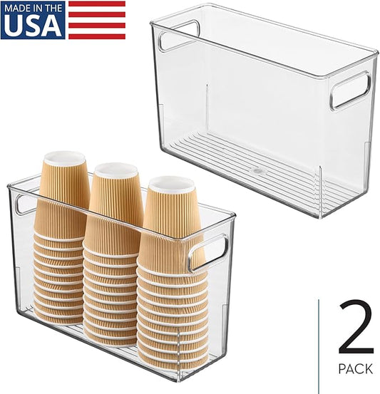iDesign Tall Plastic Storage Bin with Handles for Fridge or Freezer - Set of 2 - Clear - Made in USA