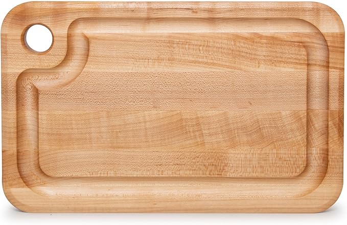 John Boos Prestige Series Rectangular Wooden Maple Cutting Board 16”x10” – 1.25” Thick, 6-lb Reversible Butcher Block with Juice Groove, Edge-Grain & Finger Grip Hole – Made in the USA