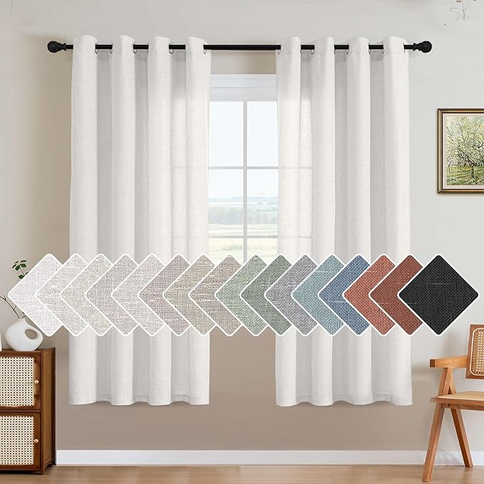 H.VERSAILTEX Linen Curtains Home Decorative Nickel Grommet Curtains Privacy Added Energy Saving Light Filtering Window Treatments Draperies for Bedroom, Heathered White, 2 Panels, 52 x 72 - Inch