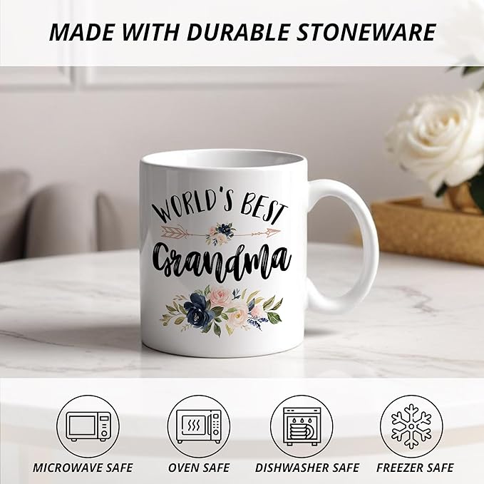 Grandma Mug - Ceramic Coffee Cup, World's Best Grandma Gift for Christmas