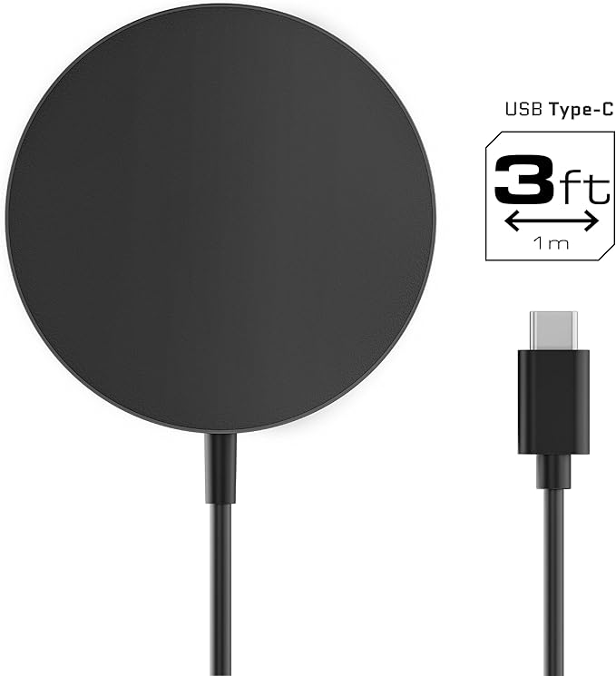 Ghostek NRGpad MagSafe Wireless Charger, 15W Fast Charging Pad for iPhone 16/15/14/13/12 Series & AirPods, Magnetic Charger with USB-C, Premium Design (Black, MagSafe Charger)