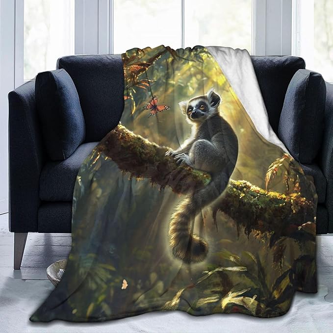 Lemur Blanket Lemurs Lovers Gifts Cozy Plush Rainforest Animal Throw Blankets Fuzzy Flannel Fleece for Girls Boys Women Men 60"X50"
